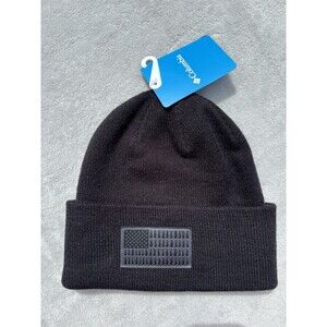 NWT Columbia Tree Flag Cuffed Beanie Hat Toque Black Unisex Knit Classic